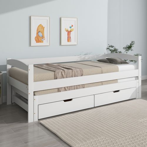 Lit enfant 200x90 Cm Avec Lit Gigogne à Roulettes Blanc