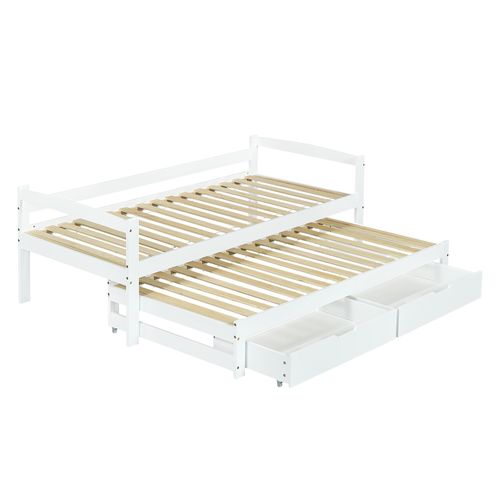 Lit enfant 200x90 Cm Avec Lit Gigogne à Roulettes Blanc