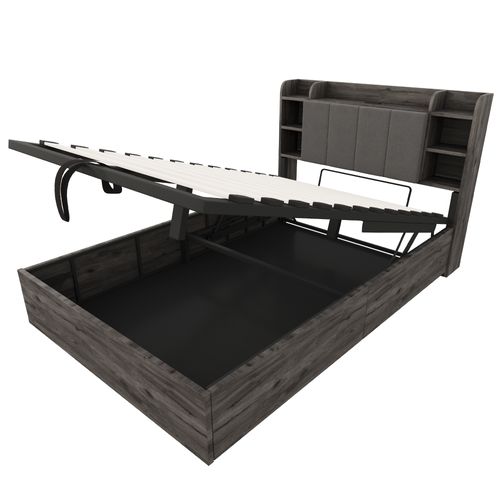 Lit Coffre 140x200 Cm Avec Sommier Relevable Hydraulique Gris