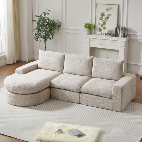 Canapé Modulaire Chenille Beige 4 Modules Avec Méridienne Réversible