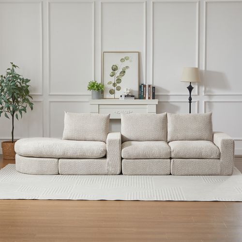 Canapé Modulaire Chenille Beige 4 Modules Avec Méridienne Réversible