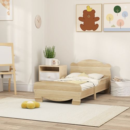 Lit Simple Enfant 70x140 Cm Avec Structure En Bois Naturel Design Ours