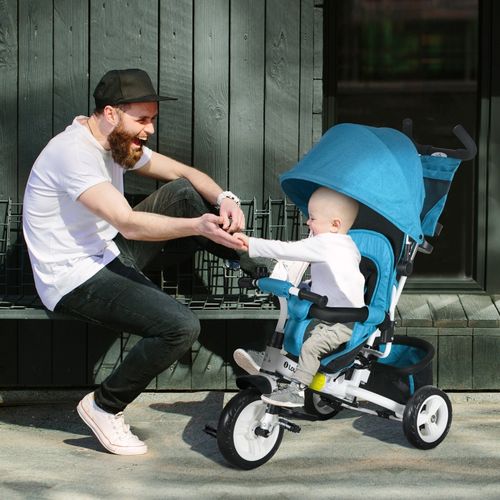 Tricycle Évolutif Enfant Bleu Clair 6-en-1 Avec Poignée Parentale