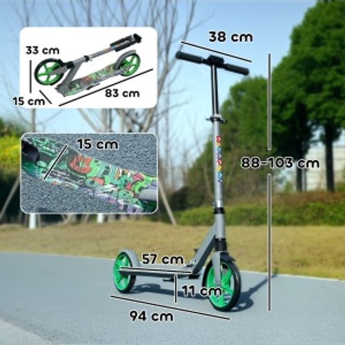 Trottinette Enfant Verte Pliable Avec Guidon Réglable 88-103 Cm