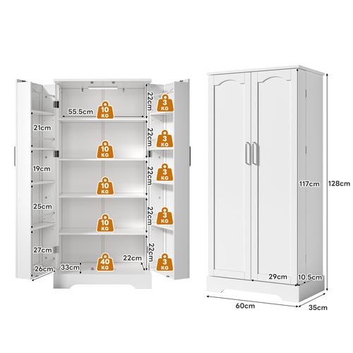 Meuble De Rangement Cuisine 60x35x128 Cm En Mdf Avec éclairage LED à Capteur Blanc