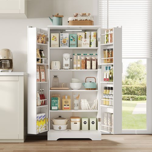 Meuble De Rangement Cuisine 60x35x128 Cm En Mdf Avec éclairage LED à Capteur Blanc