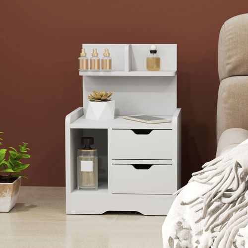 Table De Chevet 40x30x60 Cm Avec 2 Tiroirs En Bois Blanc
