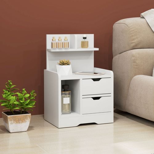 Table De Chevet 40x30x60 Cm Avec 2 Tiroirs En Bois Blanc