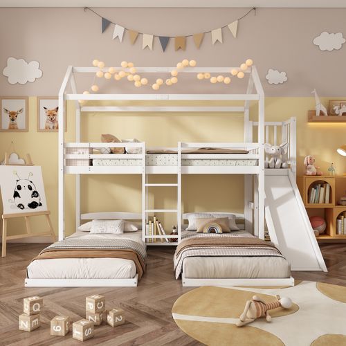 Lit Superposé 90x200 Cm Avec Toboggan Blanc