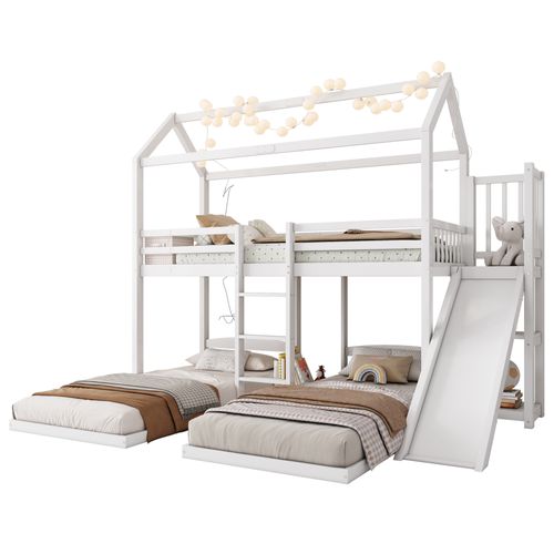 Lit Superposé 90x200 Cm Avec Toboggan Blanc
