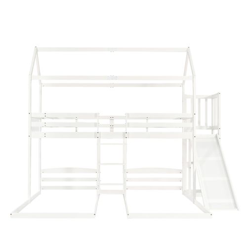 Lit Superposé 90x200 Cm Avec Toboggan Blanc