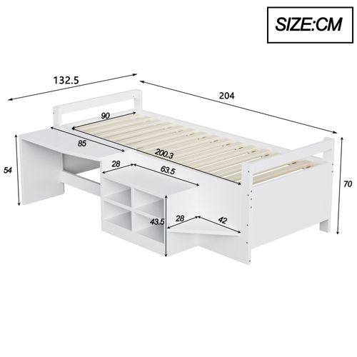 Lit Mi-haut 90x200 Cm Avec Bureau Et Rangements Intégrés Blanc