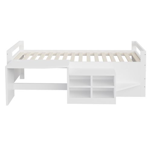 Lit Mi-haut 90x200 Cm Avec Bureau Et Rangements Intégrés Blanc