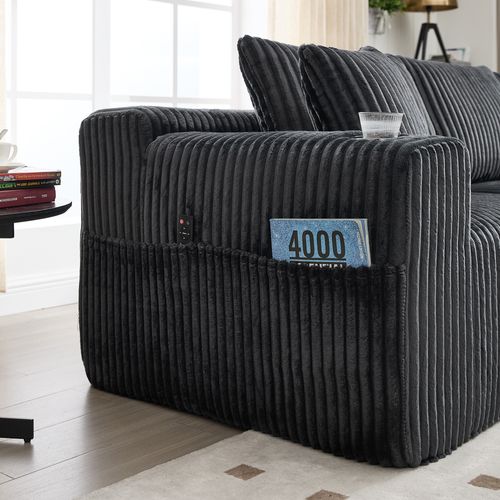 Canapé Compressé Modulaire Gris En Velours Côtelé Avec Méridienne Pour Salon