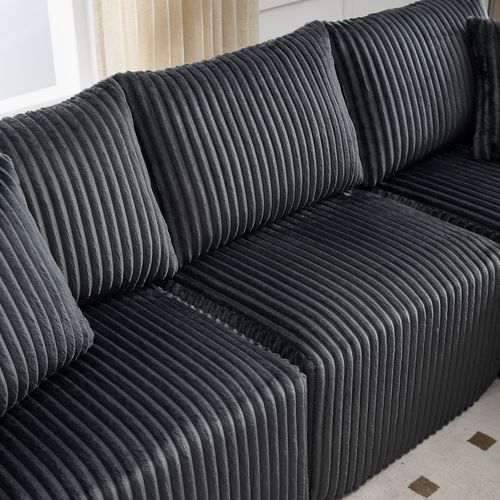 Canapé Compressé Modulaire Gris En Velours Côtelé Avec Méridienne Pour Salon