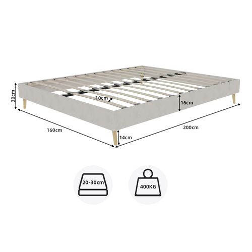 Cadre De Lit Beige 160x200 Cm En Tissu Et Métal Pour Chambre