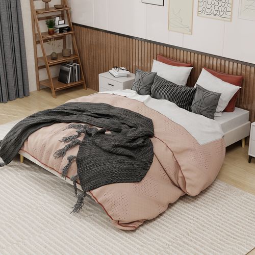 Cadre De Lit Beige 160x200 Cm En Tissu Et Métal Pour Chambre