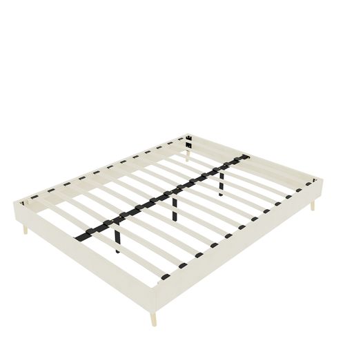 Cadre De Lit Beige 160x200 Cm En Tissu Et Métal Pour Chambre
