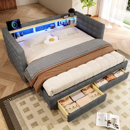 lit gigogne 90x190 Cm Avec Structure Gigogne Tissu Velours Gris