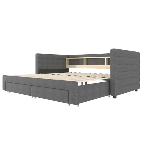 lit gigogne 90x190 Cm Avec Structure Gigogne Tissu Velours Gris