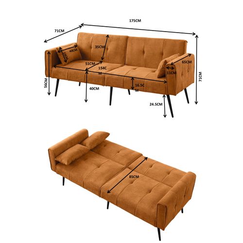 Canapé convertible  En Tissu Orange Avec Pieds En Métal Pour Salon
