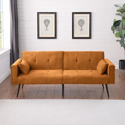Canapé convertible  En Tissu Orange Avec Pieds En Métal Pour Salon