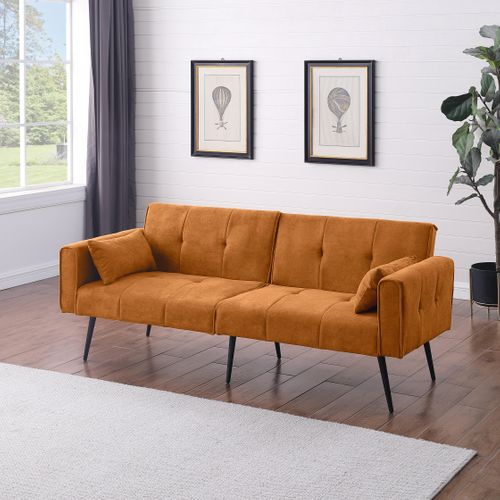 Canapé convertible  En Tissu Orange Avec Pieds En Métal Pour Salon