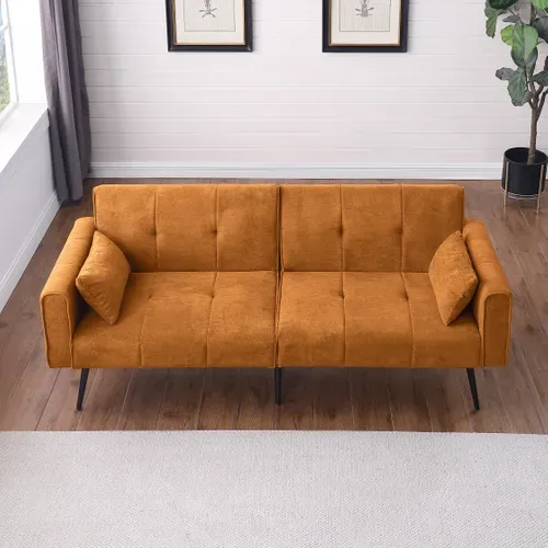 Canapé convertible  En Tissu Orange Avec Pieds En Métal Pour Salon