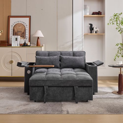 Canapé Convertible Gris 140,5 X 74 X 82 Cm Avec Dossier Réglable