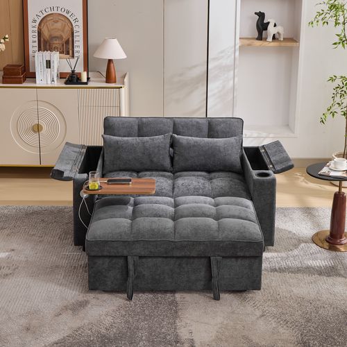 Canapé Convertible Gris 140,5 X 74 X 82 Cm Avec Dossier Réglable