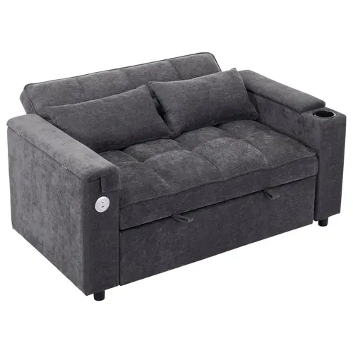 Canapé Convertible Gris 140,5 X 74 X 82 Cm Avec Dossier Réglable