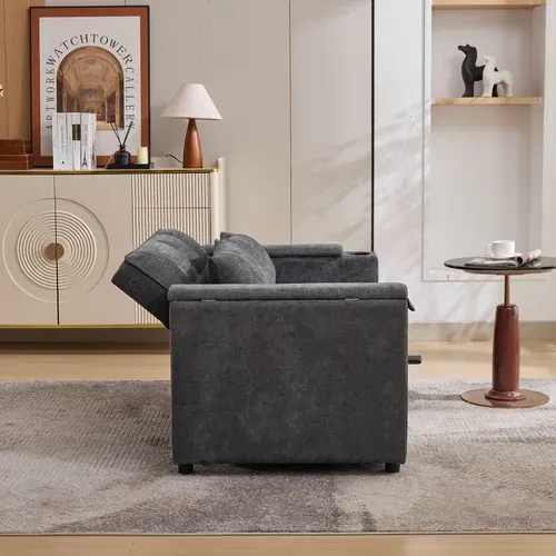 Canapé Convertible Gris 140,5 X 74 X 82 Cm Avec Dossier Réglable