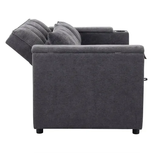 Canapé Convertible Gris 140,5 X 74 X 82 Cm Avec Dossier Réglable
