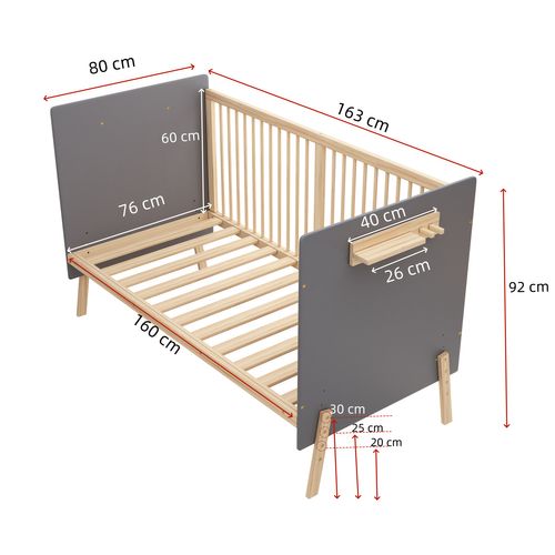 Lit Simple Bébé 80x160 Cm Avec Structure En Bois Massif