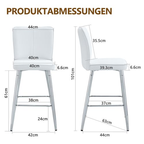 Tabouret De Bar Blanc Et Argent Avec Dossier Ergonomique En Pu