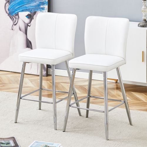 Tabouret De Bar Blanc Et Argent Avec Dossier Ergonomique En Pu