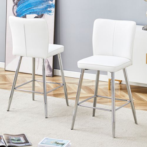 Tabouret De Bar Blanc Et Argent Avec Dossier Ergonomique En Pu