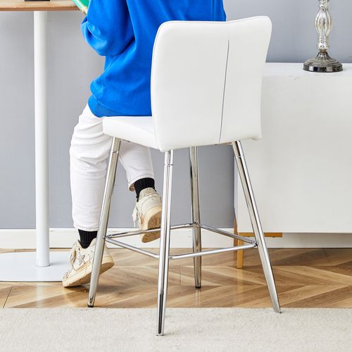 Tabouret De Bar Blanc Et Argent Avec Dossier Ergonomique En Pu