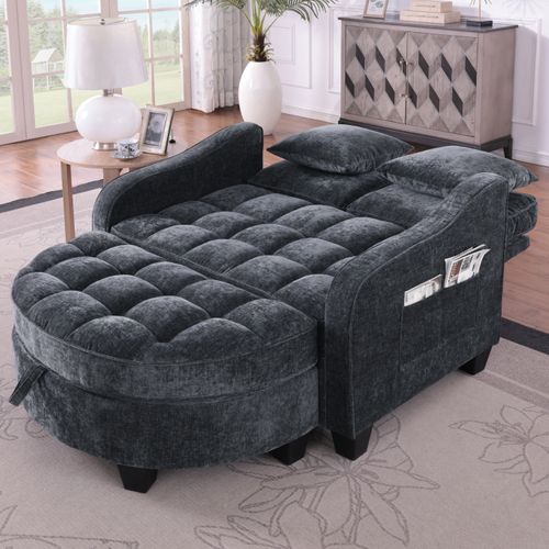 Canapé Convertible Noir 132x129x93cm–Canapé lit compact gain de place avec rangement,petit espace