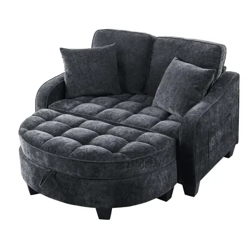 Canapé Convertible Noir 132x129x93cm–Canapé lit compact gain de place avec rangement,petit espace