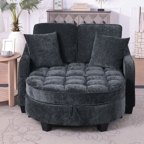 Canapé Convertible Noir 132x129x93cm–Canapé lit compact gain de place avec rangement,petit espace