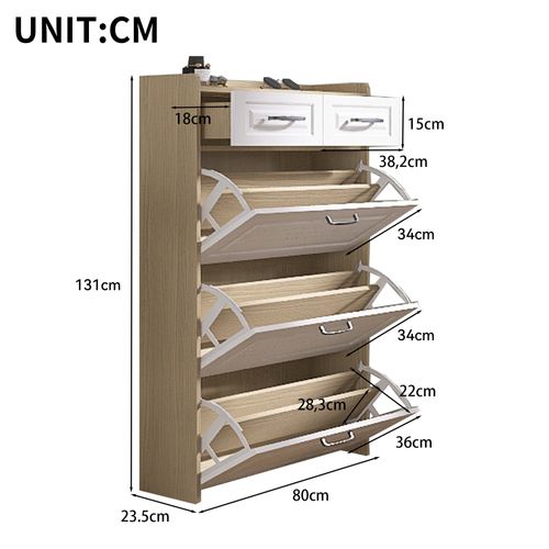 Meuble à Chaussures 80 Cm Avec 3 Clapets Pivotants Et 2 Tiroirs Design Minimaliste