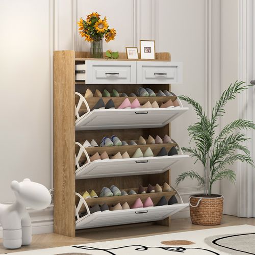 Meuble à Chaussures 80 Cm Avec 3 Clapets Pivotants Et 2 Tiroirs Design Minimaliste