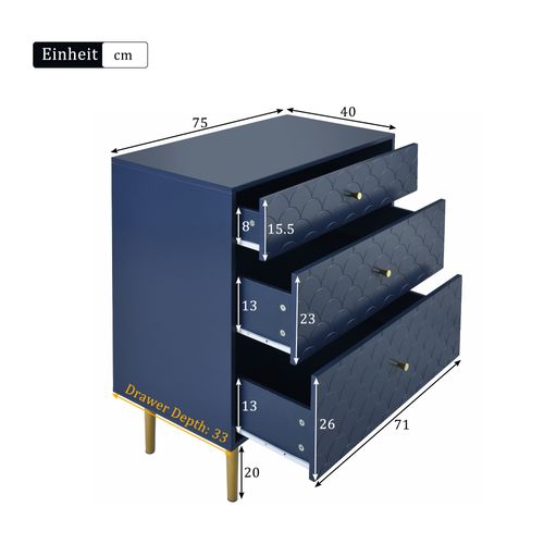 Commode 75 Cm Avec 3 Tiroirs Et Pieds En Métal Marine