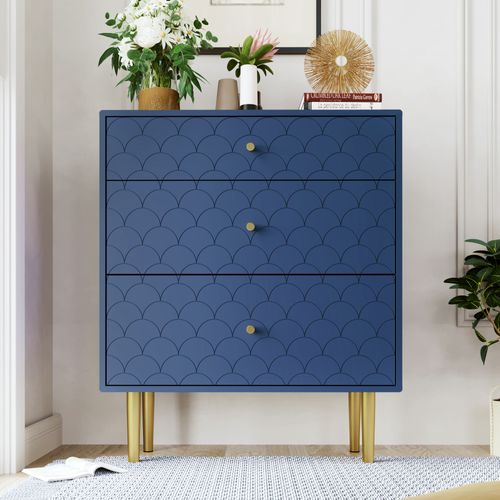 Commode 75 Cm Avec 3 Tiroirs Et Pieds En Métal Marine