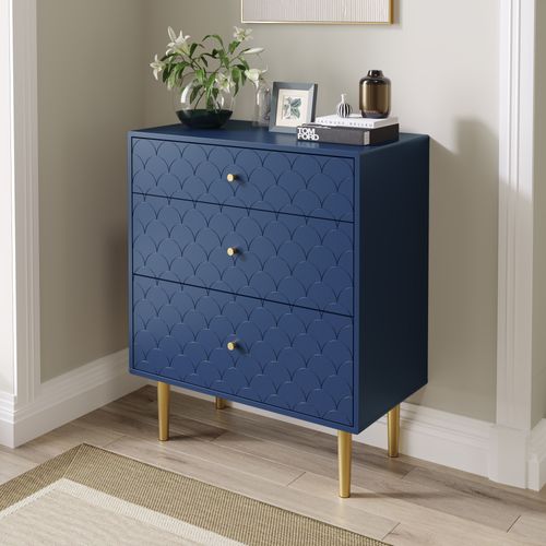 Commode 75 Cm Avec 3 Tiroirs Et Pieds En Métal Marine