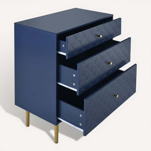 Commode 75 Cm Avec 3 Tiroirs Et Pieds En Métal Marine