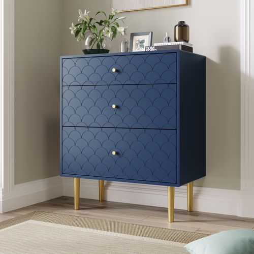 Commode 75 Cm Avec 3 Tiroirs Et Pieds En Métal Marine