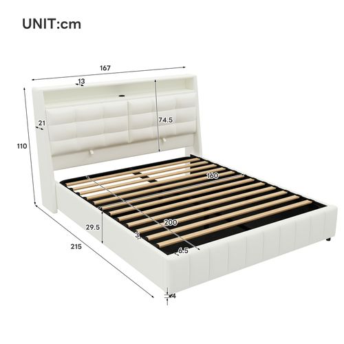Lit Coffre 160x200 Cm Avec Rangement Sous Le Sommier Blanc