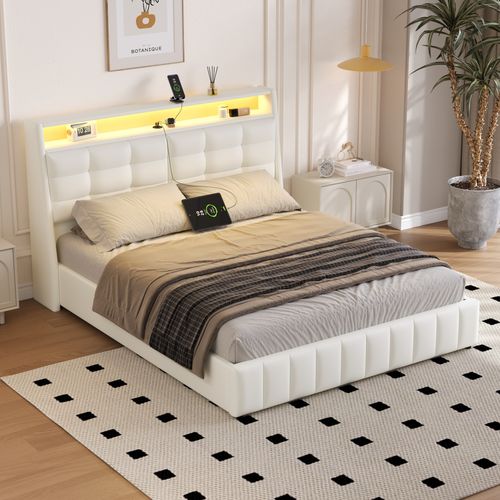 Lit Coffre 160x200 Cm Avec Rangement Sous Le Sommier Blanc